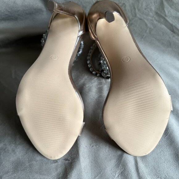 Liliana Rose Gold Open Toe Stiletto Heels with Rhinestone Ankle Strap - Picture 7 of 9